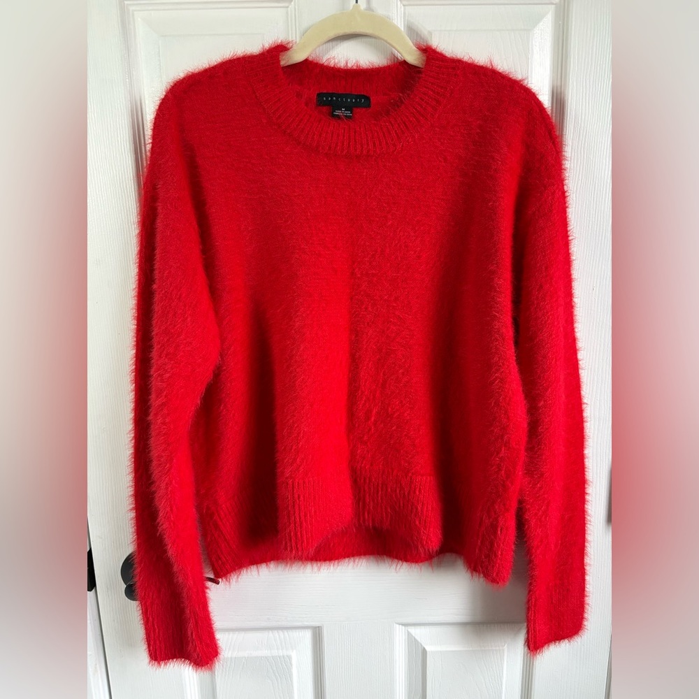 Sanctuary Red Eyelash Knit Crewneck Sweater, Size Medium
